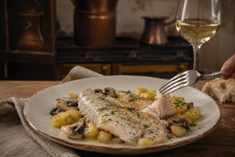 merlu aux champignons et au safran